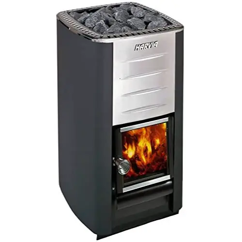 black colored heating stove with stones - best sauna heater